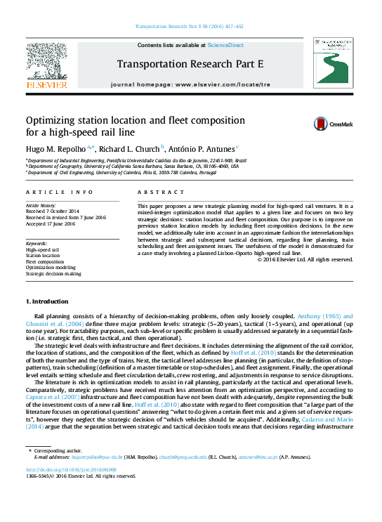 (PDF) Optimizing station location and fleet composition for a high ...