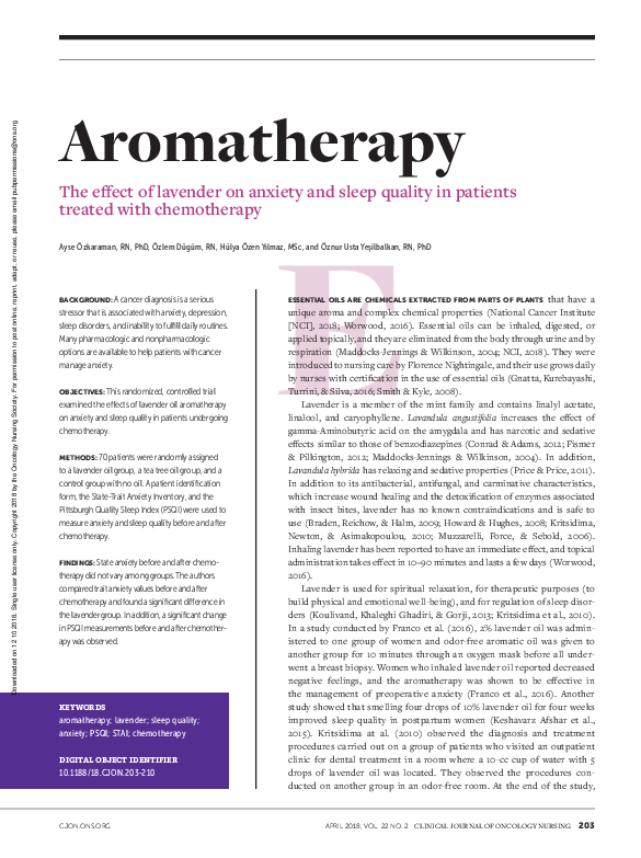 (PDF) Aromatherapy: The Effect of Lavender on Anxiety and Sleep Quality ...