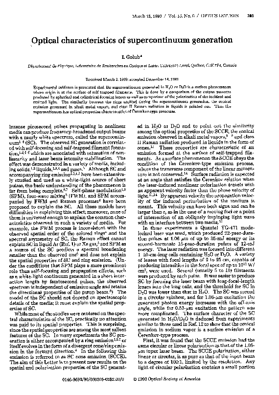 (PDF) Optical characteristics of supercontinuum generation