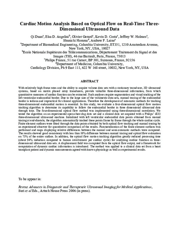 (PDF) Cardiac Motion Analysis Based on Optical Flow on Real-Time Three ...