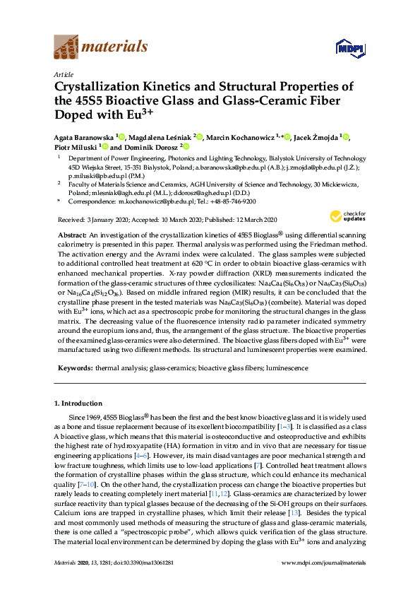 (PDF) Crystallization Kinetics and Structural Properties of the 45S5 ...