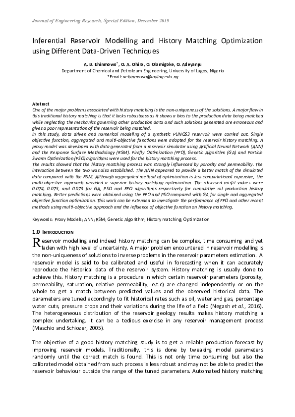 Pdf Inferential Reservoir Modelling And History Matching Optimization Using Different Data Pdf Inferential Reservoir Modelling And History Matching Optimization Using Different Data