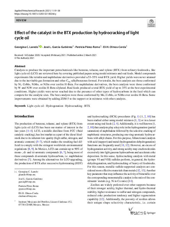 (PDF) Effect of the catalyst in the BTX production by hydrocracking of ...