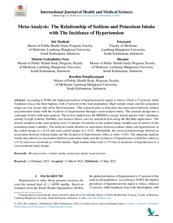 (PDF) Meta-Analysis: The Relationship of Sodium and Potassium Intake ...