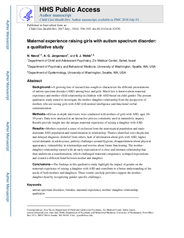 (PDF) Maternal experience raising girls with autism spectrum disorder ...