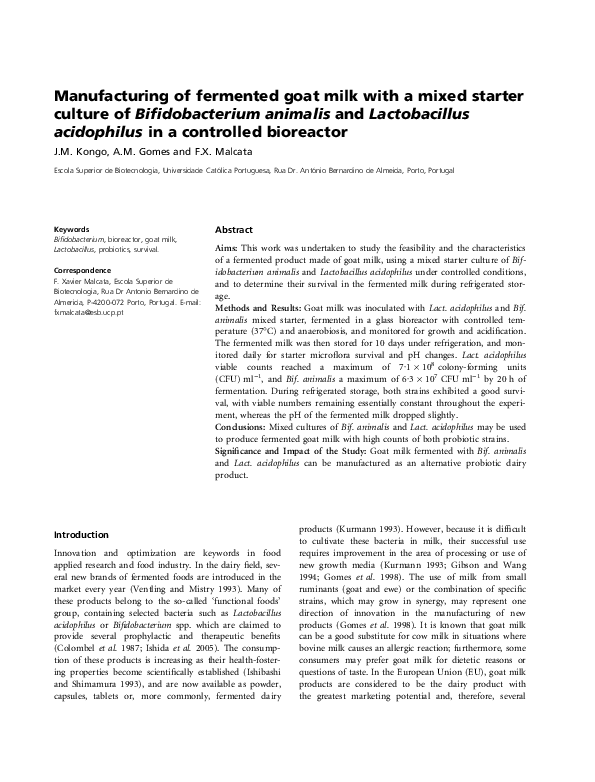 (PDF) Manufacturing of fermented goat milk with a mixed starter culture ...