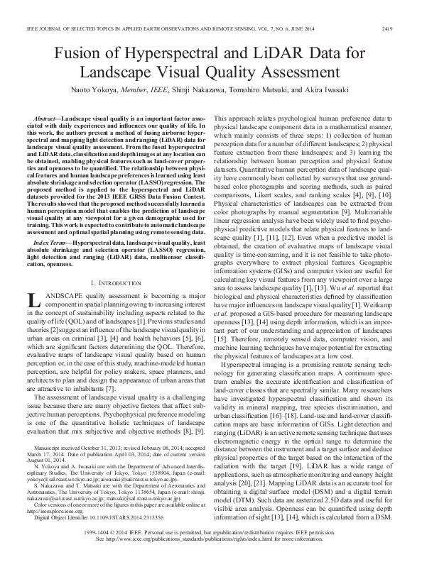 (PDF) Fusion of Hyperspectral and LiDAR Data for Landscape Visual ...