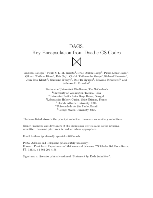 (PDF) DAGS : Key Encapsulation from Dyadic GS Codes