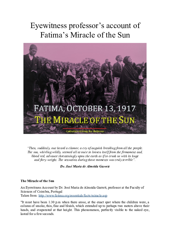 (DOC) Eyewitness professor’s account of Fatima’s Miracle of the Sun