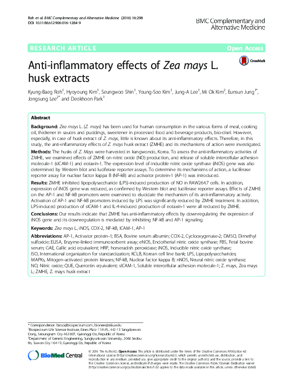 (PDF) Anti-inflammatory effects of Zea mays L. husk extracts