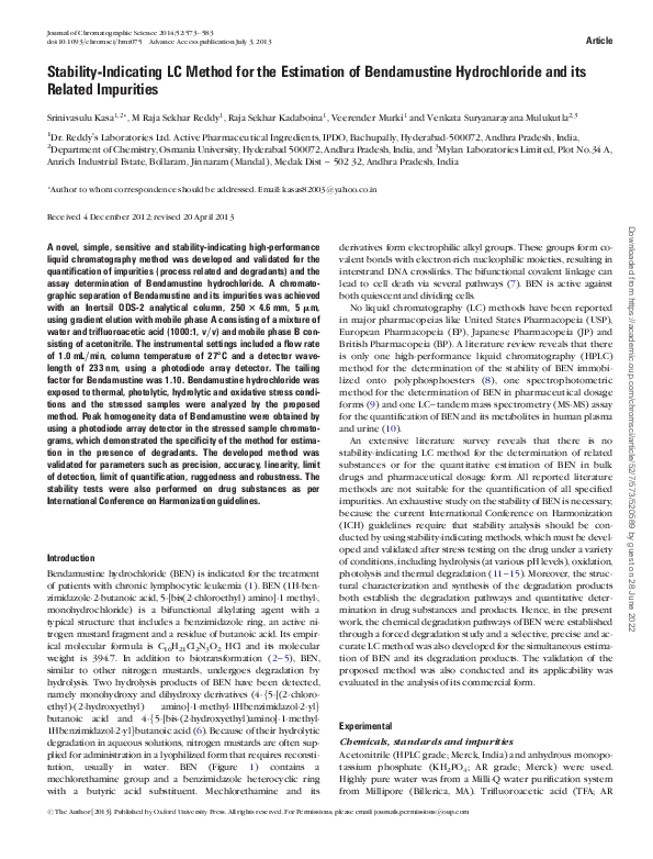 (PDF) Stability-Indicating LC Method for the Estimation of Bendamustine ...