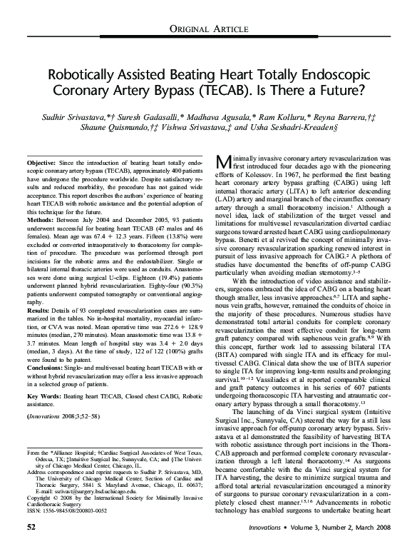 (PDF) Robotically Assisted Beating Heart Totally Endoscopic Coronary ...