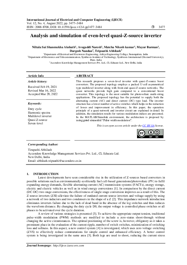 (PDF) Analysis and simulation of even-level quasi-Z-source inverter