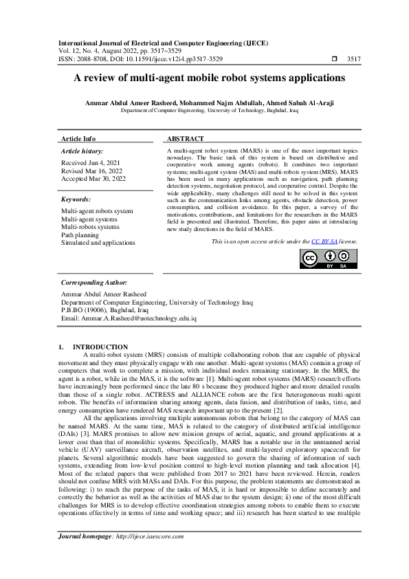 (PDF) A review of multi-agent mobile robot systems applications