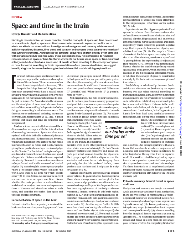 (PDF) Space and time in the brain
