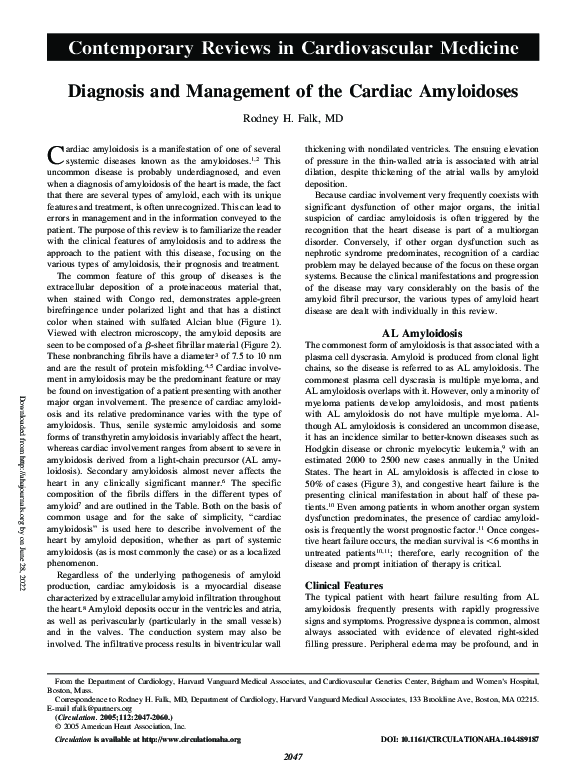 (PDF) Diagnosis and Management of the Cardiac Amyloidoses