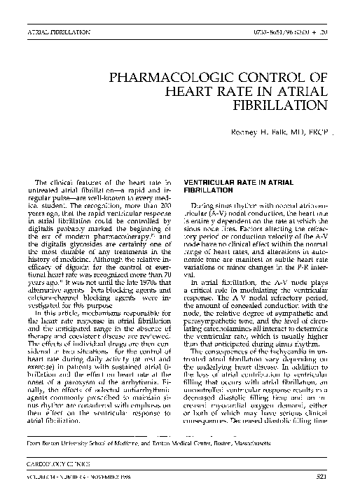 (PDF) Pharmacologic Control of Heart Rate in Atrial Fibrillation