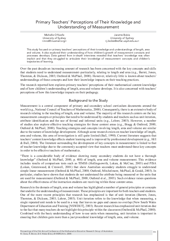 (PDF) Primary Teachers' Perceptions of Their Knowledge and ...