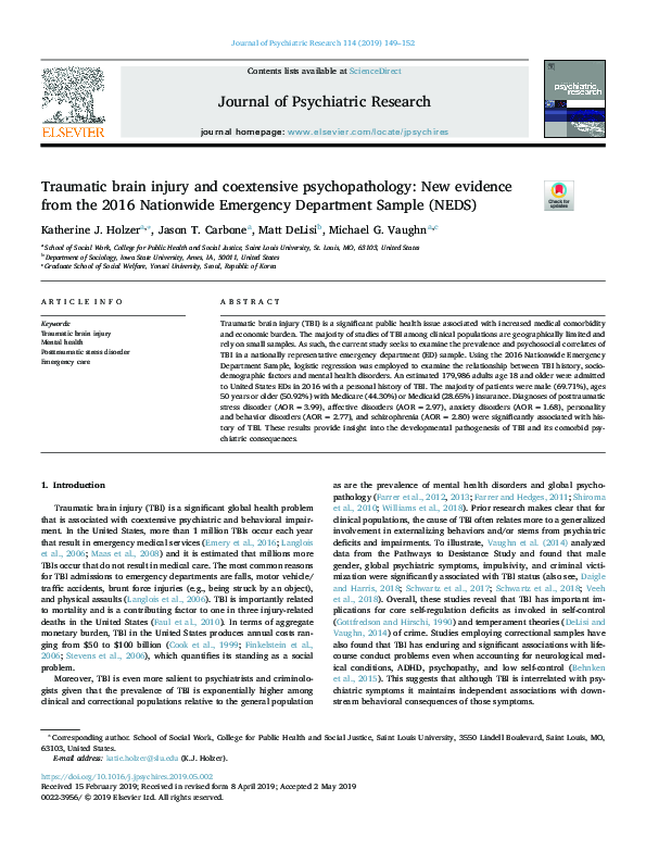 (PDF) Traumatic brain injury and coextensive psychopathology: New ...