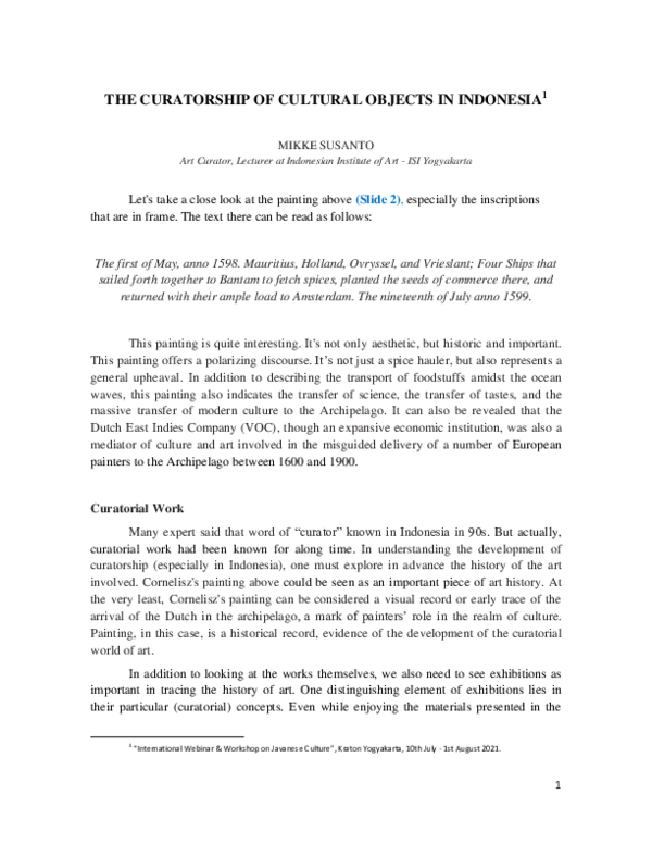 (PDF) The Curatorship Of Cultural Objects In Indonesia