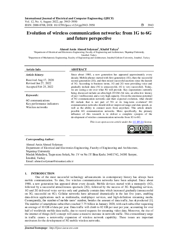 (PDF) Evolution of wireless communication networks: from 1G to 6G and ...