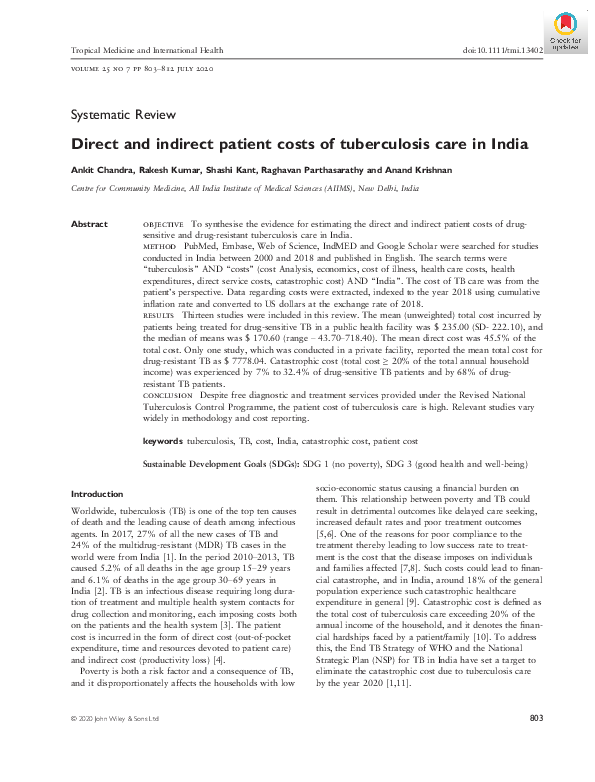 (PDF) Direct and indirect patient costs of tuberculosis care in India