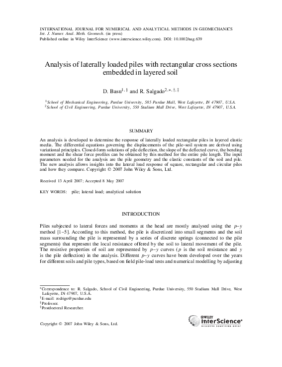 (PDF) Analysis of laterally loaded piles with rectangular cross ...