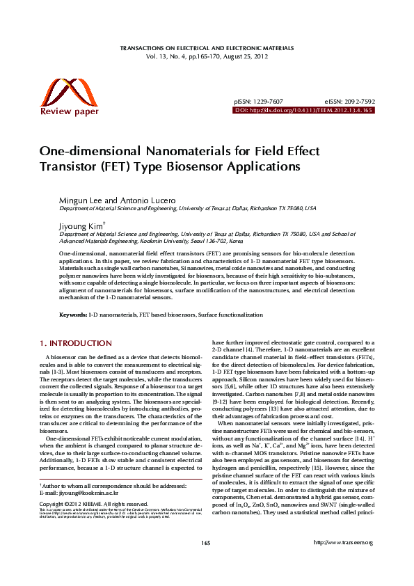 (PDF) One-dimensional Nanomaterials for Field Effect Transistor (FET ...
