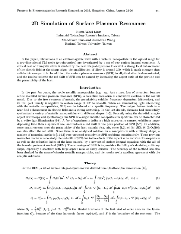 (PDF) 2D Simulation of Surface Plasmon Resonance