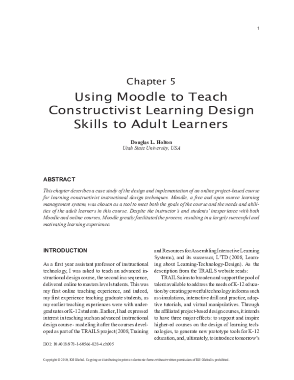 (PDF) Using Moodle to Teach Constructivist Learning Design Skills to ...