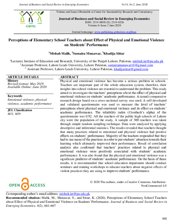 (PDF) Perceptions of Elementary School Teachers about Effect of ...