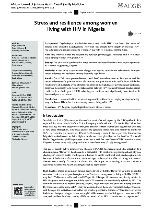(PDF) Stress and resilience among women living with HIV in Nigeria