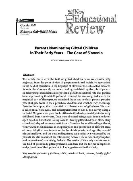 (PDF) Parents Nominating Gifted Children in Their Early Years - The ...