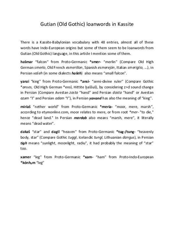 (PDF) Gutian (Old Gothic) loanwords in Kassite