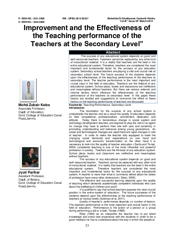 (PDF) Improvement and the Effectiveness of the Teaching performance of ...