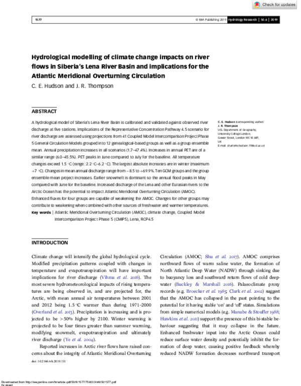 (PDF) Hydrological modelling of climate change impacts on river flows ...