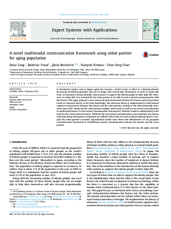 (PDF) Human–robot interaction Robot partner Intelligent robot Aging