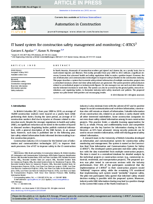(PDF) IT based system for construction safety management and monitoring ...