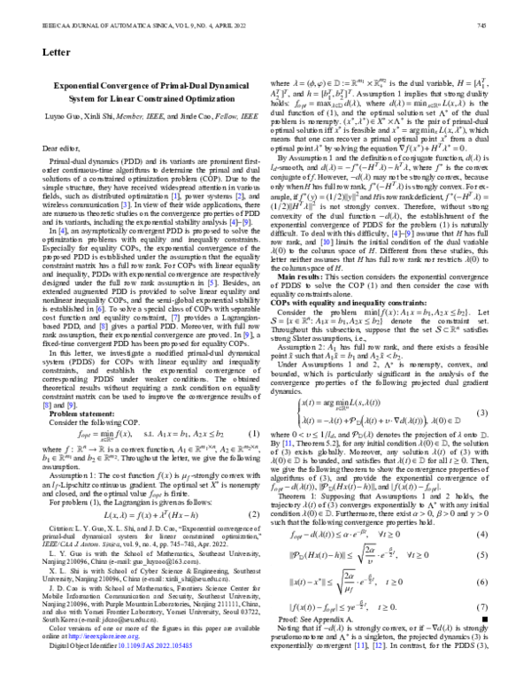 (PDF) Exponential Convergence of Primal-Dual Dynamical System for ...