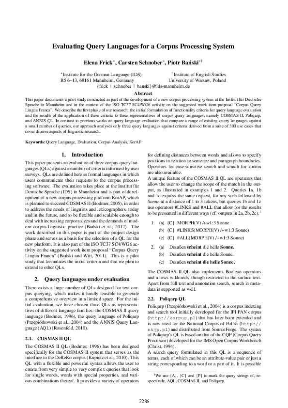 (PDF) Evaluating Query Languages for a Corpus Processing System