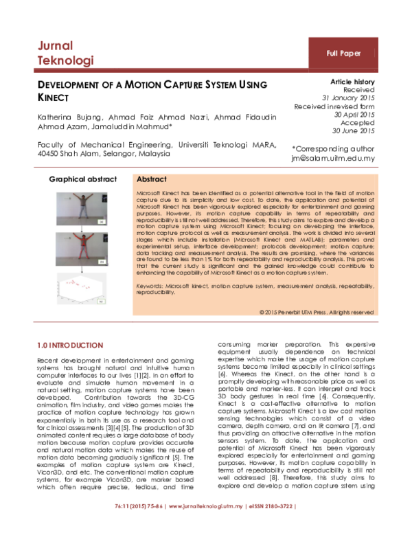 (PDF) Development of a Motion Capture System Using Kinect
