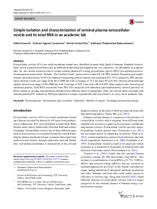 (PDF) Simple isolation and characterization of seminal plasma ...