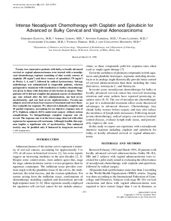 (PDF) Intense Neoadjuvant Chemotherapy with Cisplatin and Epirubicin ...