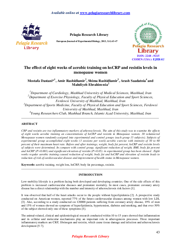 (PDF) The effect of eight weeks of aerobic training on hsCRP and ...