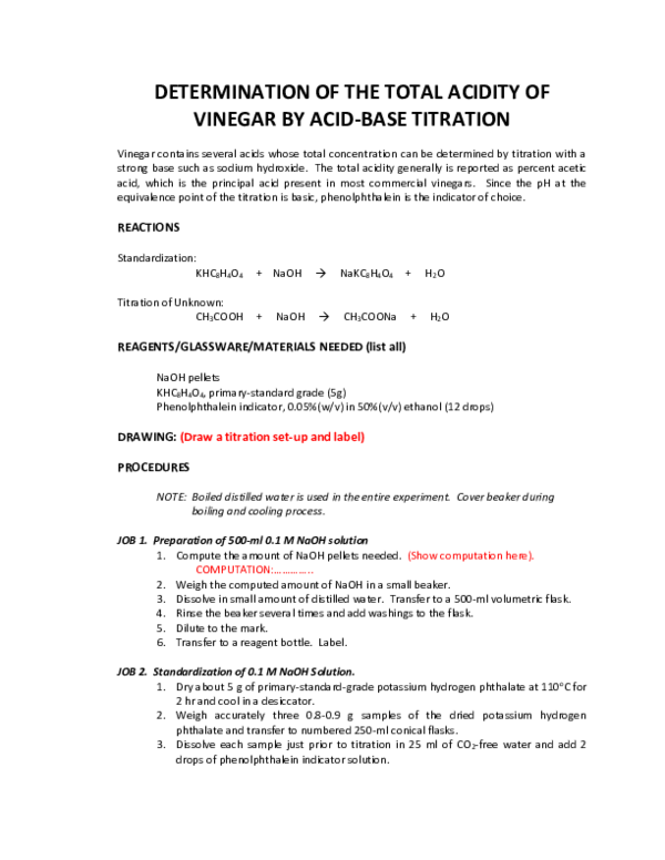 (PDF) DETERMINATION OF THE TOTAL ACIDITY OF VINEGAR BY ACIDBASE