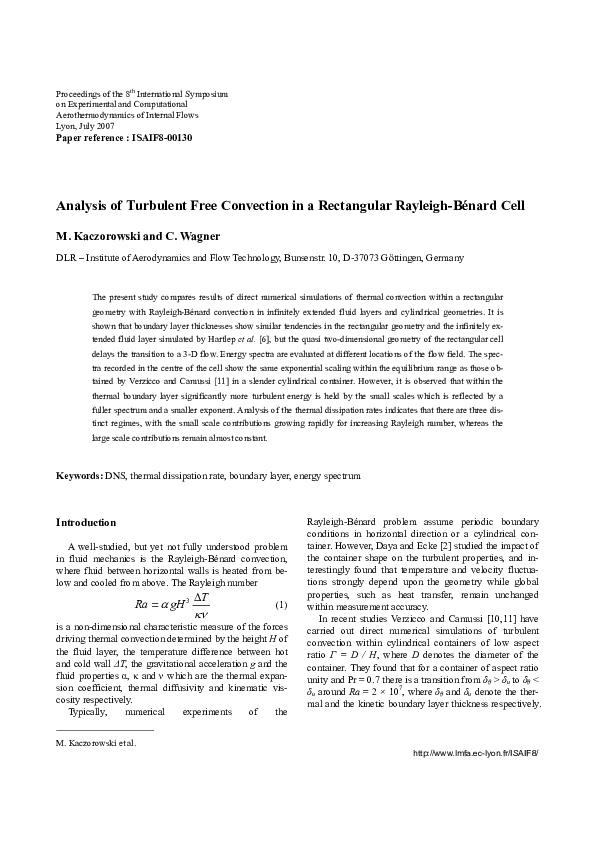 (PDF) Analysis of Turbulent Free Convection in a Rectangular Rayleigh ...