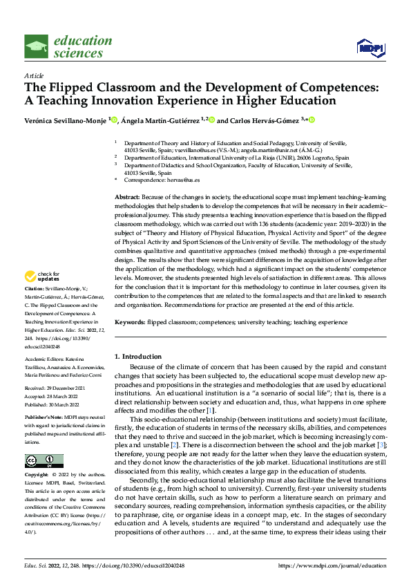 (PDF) The Flipped Classroom and the Development of Competences: A ...