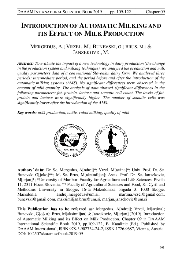 (PDF) Introduction of Automatic Milking and its Effect on Milk Production