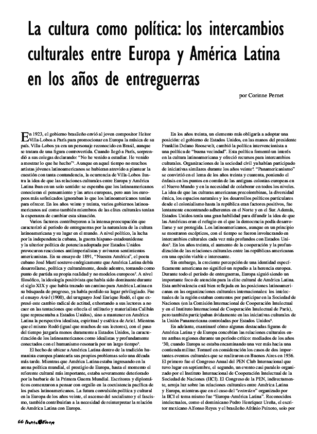 (PDF) La cultura como política los intercambios culturales entre Europa y América Latina en los