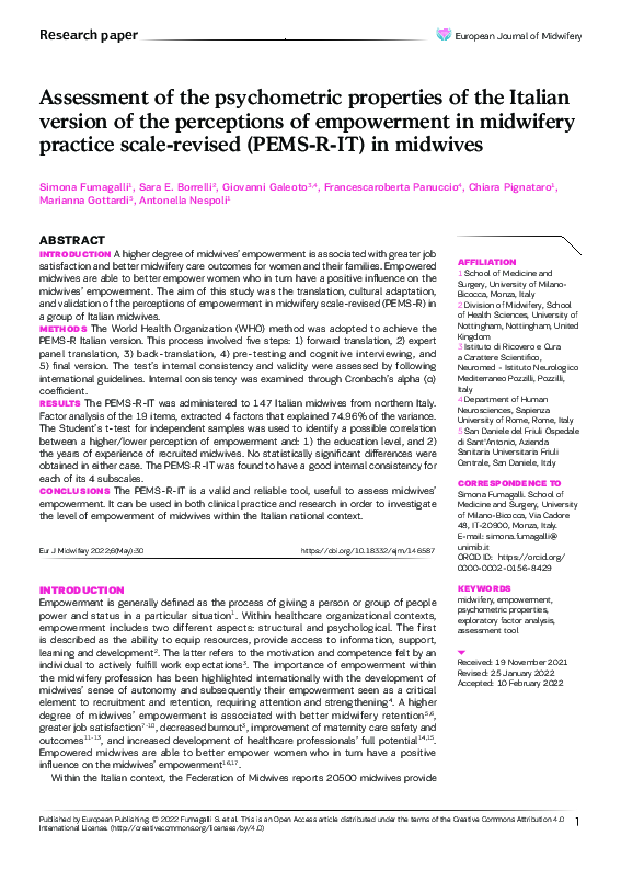 (PDF) Assessment of the psychometric properties of the Italian version ...